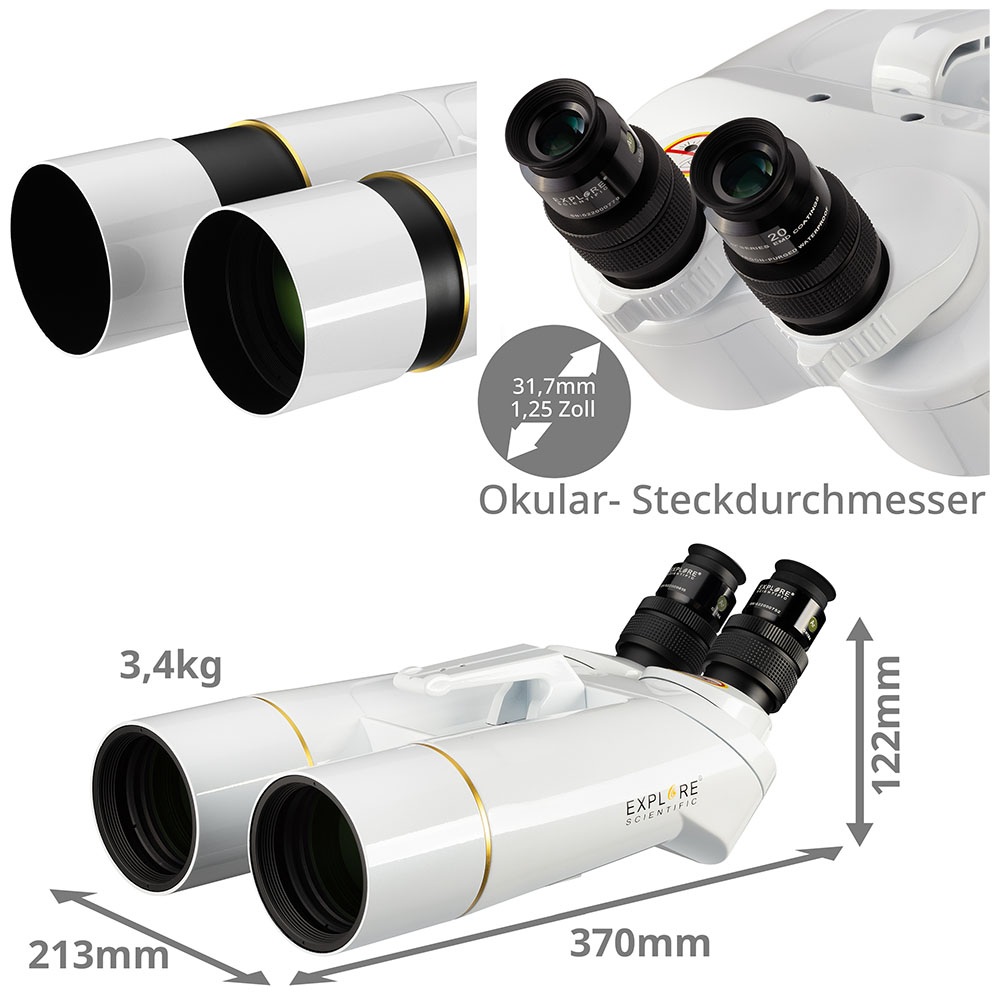 Explore Scientific BT-70 SF Giant Binocular with 62 degrees LER Eyepieces 20mm